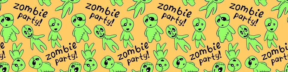 Vector seamless pattern with cute zombies in cartoon style. Outline doodle il Illustrazione stock