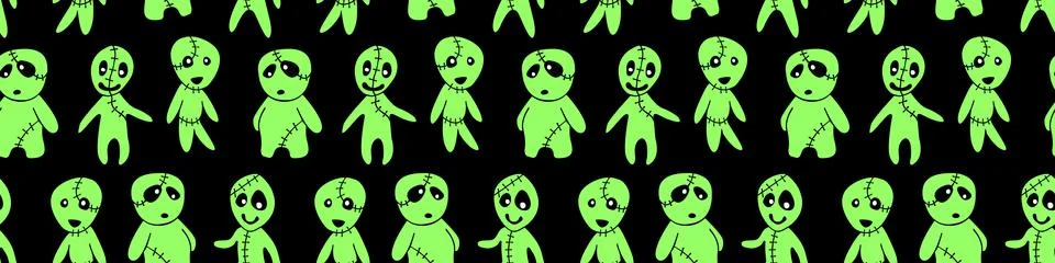 Vector seamless pattern with cute zombies in cartoon style. Outline doodle il Illustrazione stock