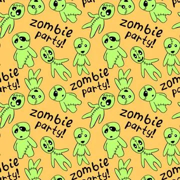 Vector seamless pattern with cute zombies in cartoon style. Outline doodle il Illustrazione stock