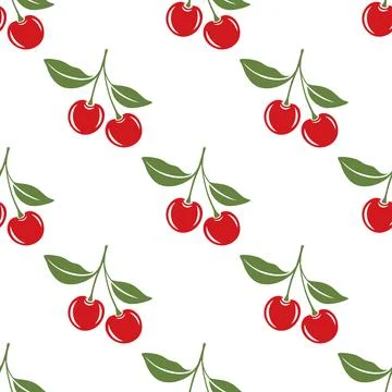 Vector Seamless Pattern with Cutout Cherry. Single, Pair of Cherries and Cluster Stock Illustration