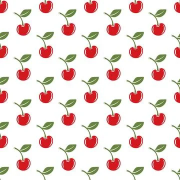 Vector Seamless Pattern with Cutout Cherry. Single, Pair of Cherries and Cluster Stock Illustration