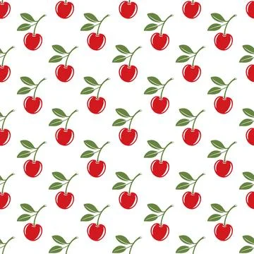 Vector Seamless Pattern with Cutout Cherry. Single, Pair of Cherries and Cluster Stock Illustration