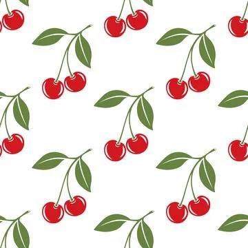 Vector Seamless Pattern with Cutout Cherry. Single, Pair of Cherries and Cluster 스톡 일러스트