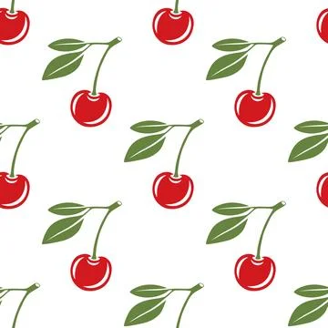 Vector Seamless Pattern with Cutout Cherry. Single, Pair of Cherries and Cluster Stock Illustration