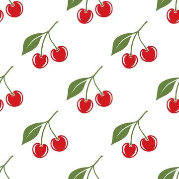 Vector Seamless Pattern with Cutout Cherry. Single, Pair of Cherries and Cluster Stockillustratie