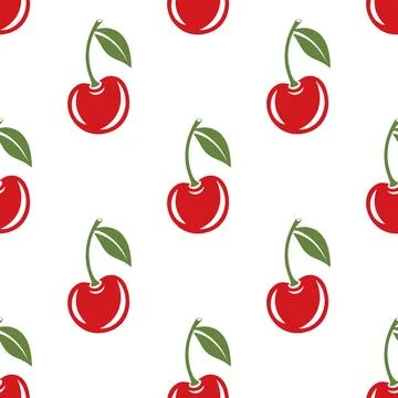 Vector Seamless Pattern with Cutout Cherry. Single, Pair of Cherries and Cluster Stock Illustration