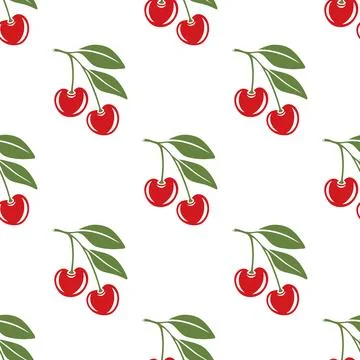 Vector Seamless Pattern with Cutout Cherry. Single, Pair of Cherries and Cluster Stock Illustration