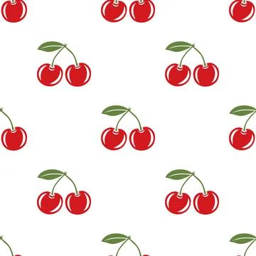 Vector Seamless Pattern with Cutout Cherry. Single, Pair of Cherries and Cluster Stockillustratie