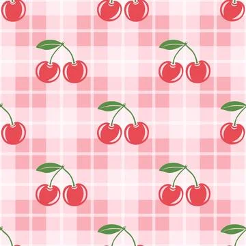 Vector Seamless Pattern with Cutout Cherry. Single, Pair of Cherries and Cluster 스톡 일러스트