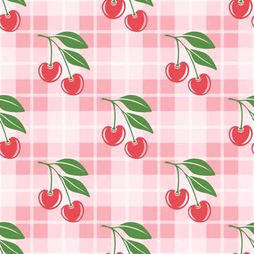 Vector Seamless Pattern with Cutout Cherry. Single, Pair of Cherries and Cluster Stock Illustration