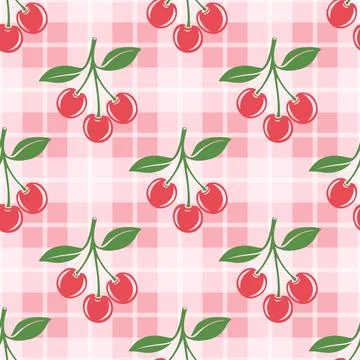 Vector Seamless Pattern with Cutout Cherry. Single, Pair of Cherries and Cluster Stock Illustration