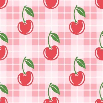 Vector Seamless Pattern with Cutout Cherry. Single, Pair of Cherries and Cluster 스톡 일러스트