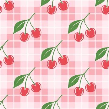 Vector Seamless Pattern with Cutout Cherry. Single, Pair of Cherries and Cluster Stock Illustration
