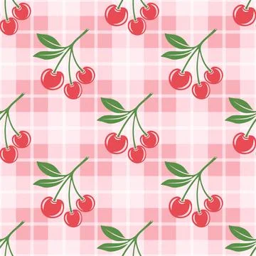 Vector Seamless Pattern with Cutout Cherry. Single, Pair of Cherries and Cluster Stock Illustration