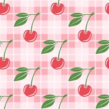 Vector Seamless Pattern with Cutout Cherry. Single, Pair of Cherries and Cluster 스톡 일러스트