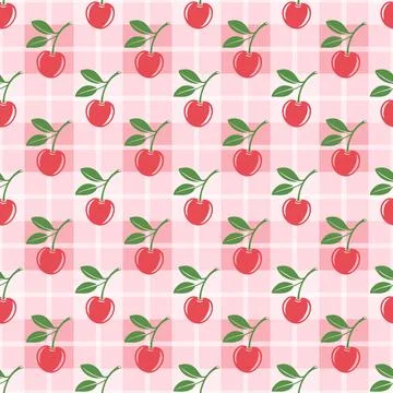 Vector Seamless Pattern with Cutout Cherry. Single, Pair of Cherries and Cluster 스톡 일러스트