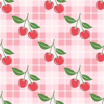 Vector Seamless Pattern with Cutout Cherry. Single, Pair of Cherries and Cluster 스톡 일러스트