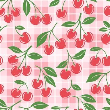 Vector Seamless Pattern with Cutout Cherry. Single, Pair of Cherries and Cluster Stock Illustration