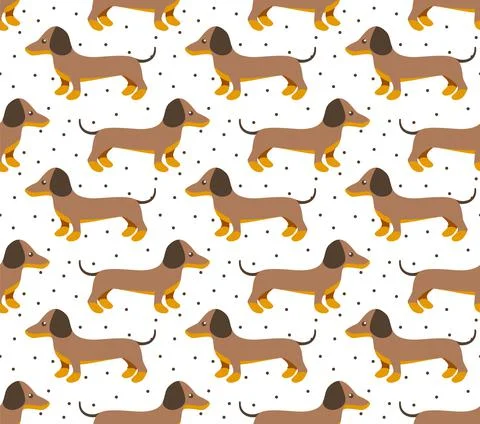 Vector seamless pattern in dachshund for print and web design on white backgr Stock Illustration