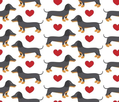 Vector seamless pattern in dachshund for print and web design on white backgr Stock Illustration