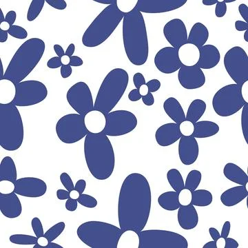 Vector seamless pattern. Dark blue flowers. y2k style. Suitable for textile.. Stock Illustration