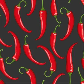 Vector seamless pattern on dark with chilli pepper Stock Illustration