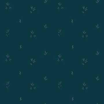 Vector seamless pattern of dark green thin leaves on a dark blue background. Stock Illustration