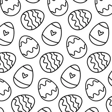 Vector seamless pattern decorative eggs Easter holiday black white background 스톡 일러스트