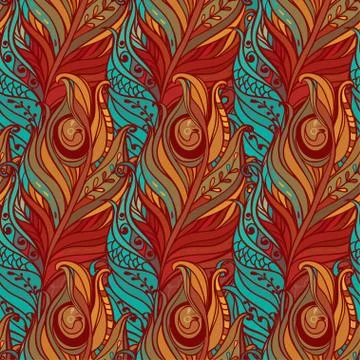Vector Seamless pattern with decorative feather Stock Illustration
