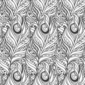 Vector Seamless pattern with decorative feather Stock Illustration
