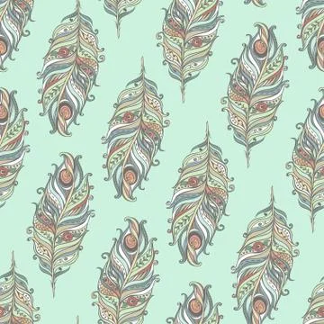 Vector Seamless pattern with decorative feather Stock Illustration