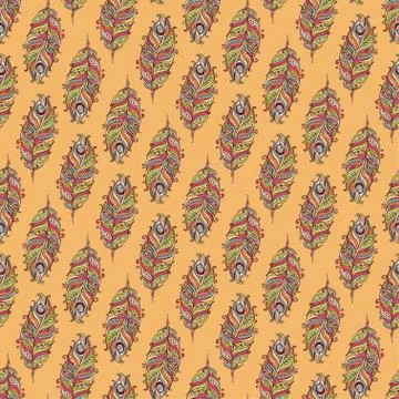 Vector Seamless pattern with decorative  feather Stock Illustration