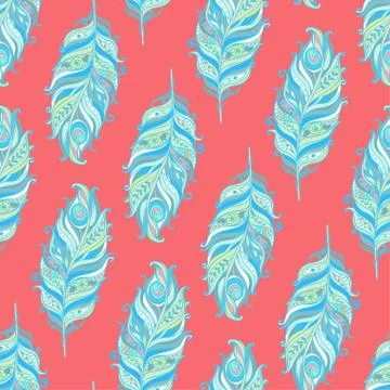 Vector Seamless pattern with decorative feather Stock Illustration