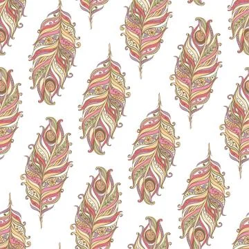 Vector Seamless pattern with decorative feather Illustrazione stock