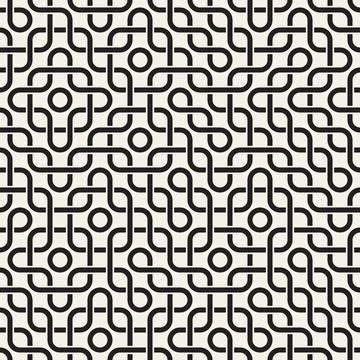 Vector seamless pattern. Decorative geometric interlaced lines design. Monoch Illustrazione stock