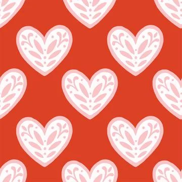 Vector seamless pattern with decorative hearts in a whimsical doodle style Stockillustratie
