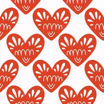 Vector seamless pattern with decorative hearts in a whimsical doodle style Stockillustratie