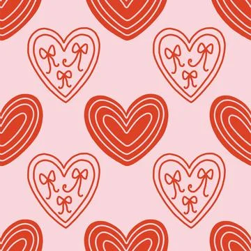 Vector seamless pattern with decorative hearts in a whimsical doodle style Stockillustratie