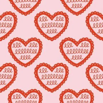 Vector seamless pattern with decorative hearts in a whimsical doodle style Stockillustratie