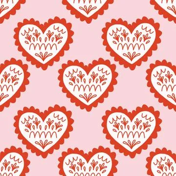 Vector seamless pattern with decorative hearts in a whimsical doodle style Stockillustratie