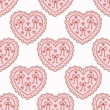 Vector seamless pattern with decorative hearts in a whimsical doodle style Stockillustratie