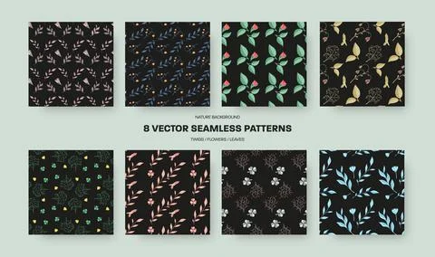 Vector seamless pattern with decorative leaves, flower plants, color creative Stock Illustration