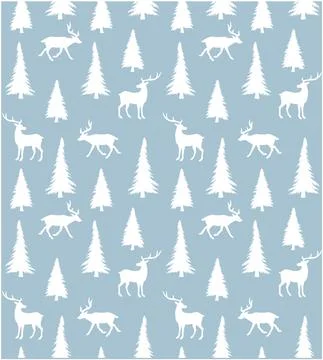 Vector seamless pattern of deer and spruce Stock Illustration