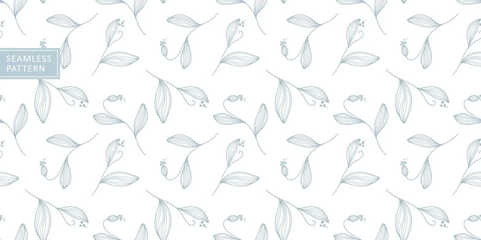 Vector seamless pattern with delicate blue branches and leaves Stock Illustration