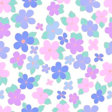 Vector seamless pattern of delicate pink and lilac flowers on a white background Stock Illustration