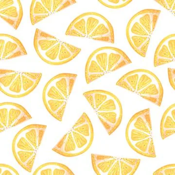Vector seamless pattern with delicious lemon slices on a light background. Stock Illustration