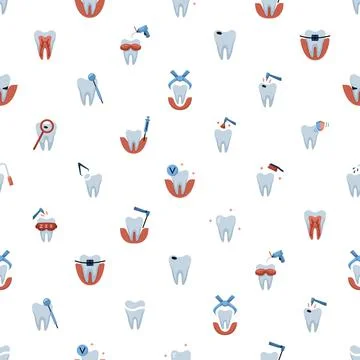 Vector seamless pattern with dentistry icons. Dental background Stock Illustration