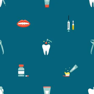 Vector seamless pattern with dentistry icons. Dental background Illustrazione stock