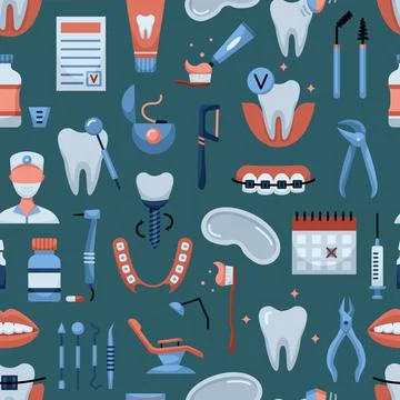 Vector seamless pattern with dentistry icons. Dental background Stock Illustration