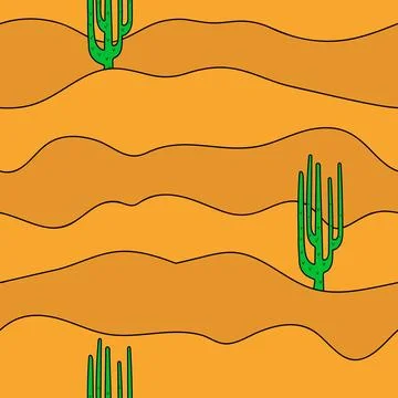 Vector seamless pattern. Desert with cacti. Sand Illustrazione stock